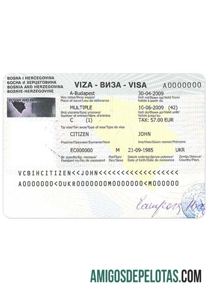 Visto de viagem para Bósnia e Herzegovina modelo